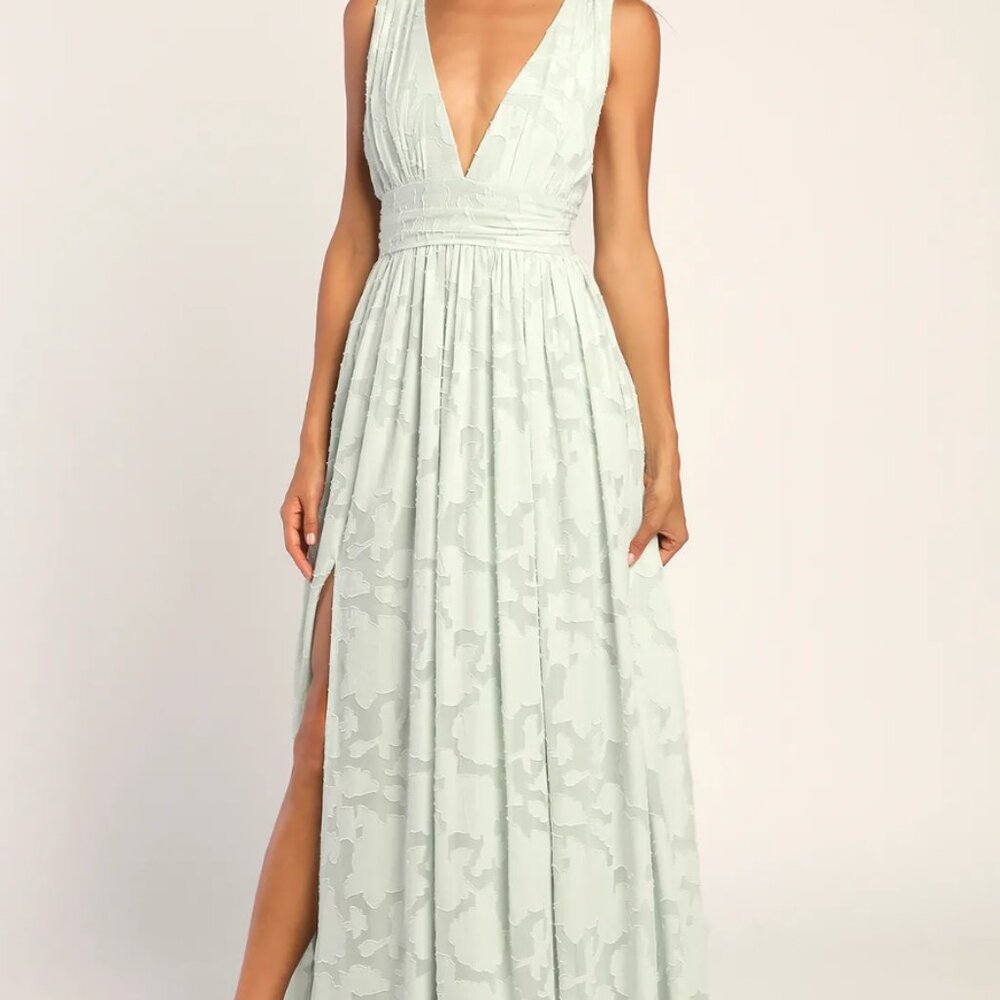 Lulu's Sweet Sophistication Sage Green Burnout Floral Maxi Dress